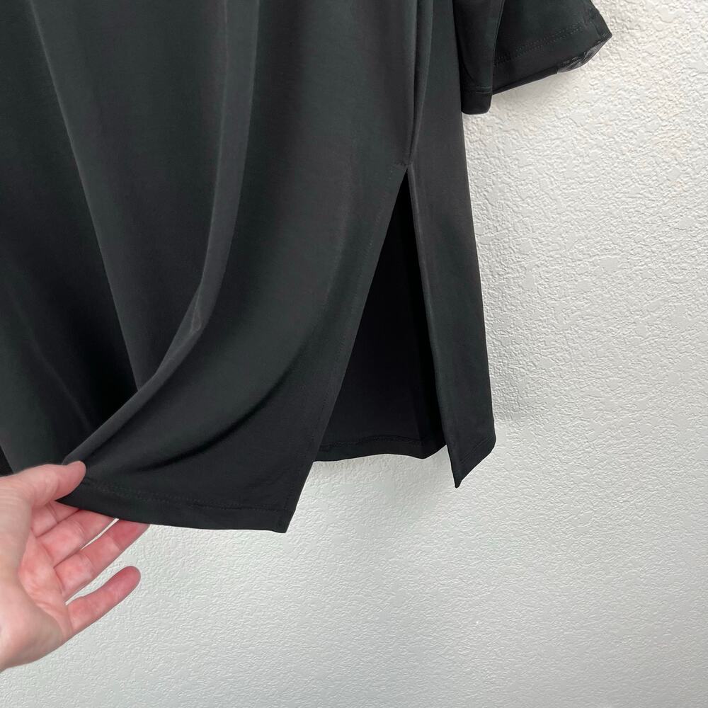 Carmen Marc Valvo Black V-Neck Sheer Mesh Sleeve Blouse NWT Large - Picture 6 of 11